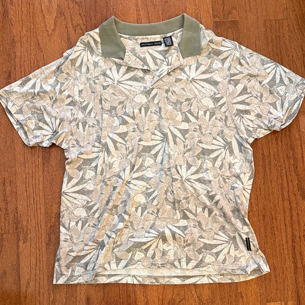 Floral Leaf Polo Shirt in Green and Cream
